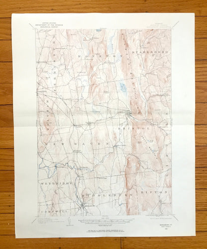 Antique Middlebury, Vermont 1903 US Geological Survey Topographic Map – Monkton, Ferrisburg, Starksboro, Bristol, New Haven, Weybridge, VT