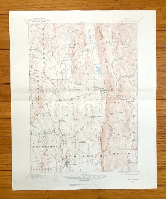 Antique Middlebury, Vermont 1903 US Geological Survey Topographic Map – Monkton, Ferrisburg, Starksboro, Bristol, New Haven, Weybridge, VT