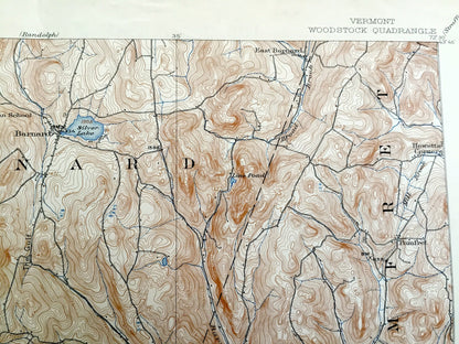Antique Woodstock, Vermont 1913 US Geological Survey Topographic Map – Barnard, Bridgewater, Plymouth, Reading, West Windsor, Sherburne, VT