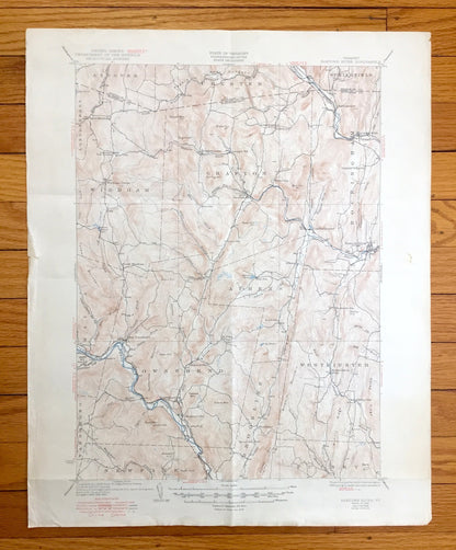Antique Saxtons River, Vermont 1933 US Geological Survey Topographic Map – Grafton, Windham, Athens, Westminster, Townshend, Brookline, VT
