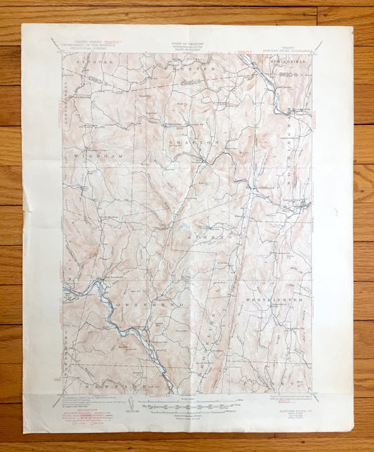 Antique Saxtons River, Vermont 1933 US Geological Survey Topographic Map – Grafton, Windham, Athens, Westminster, Townshend, Brookline, VT