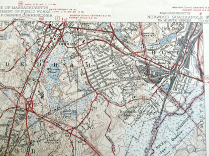 Antique Norwood, Massachusetts 1941 US Geological Survey Topographic Map – Westwood, Dedham, Canton, Walpole, Sharon, Stoughton, Boston, MA