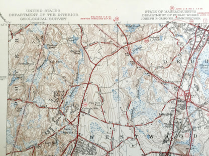 Antique Norwood, Massachusetts 1941 US Geological Survey Topographic Map – Westwood, Dedham, Canton, Walpole, Sharon, Stoughton, Boston, MA