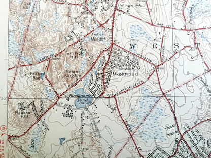 Antique Norwood, Massachusetts 1941 US Geological Survey Topographic Map – Westwood, Dedham, Canton, Walpole, Sharon, Stoughton, Boston, MA