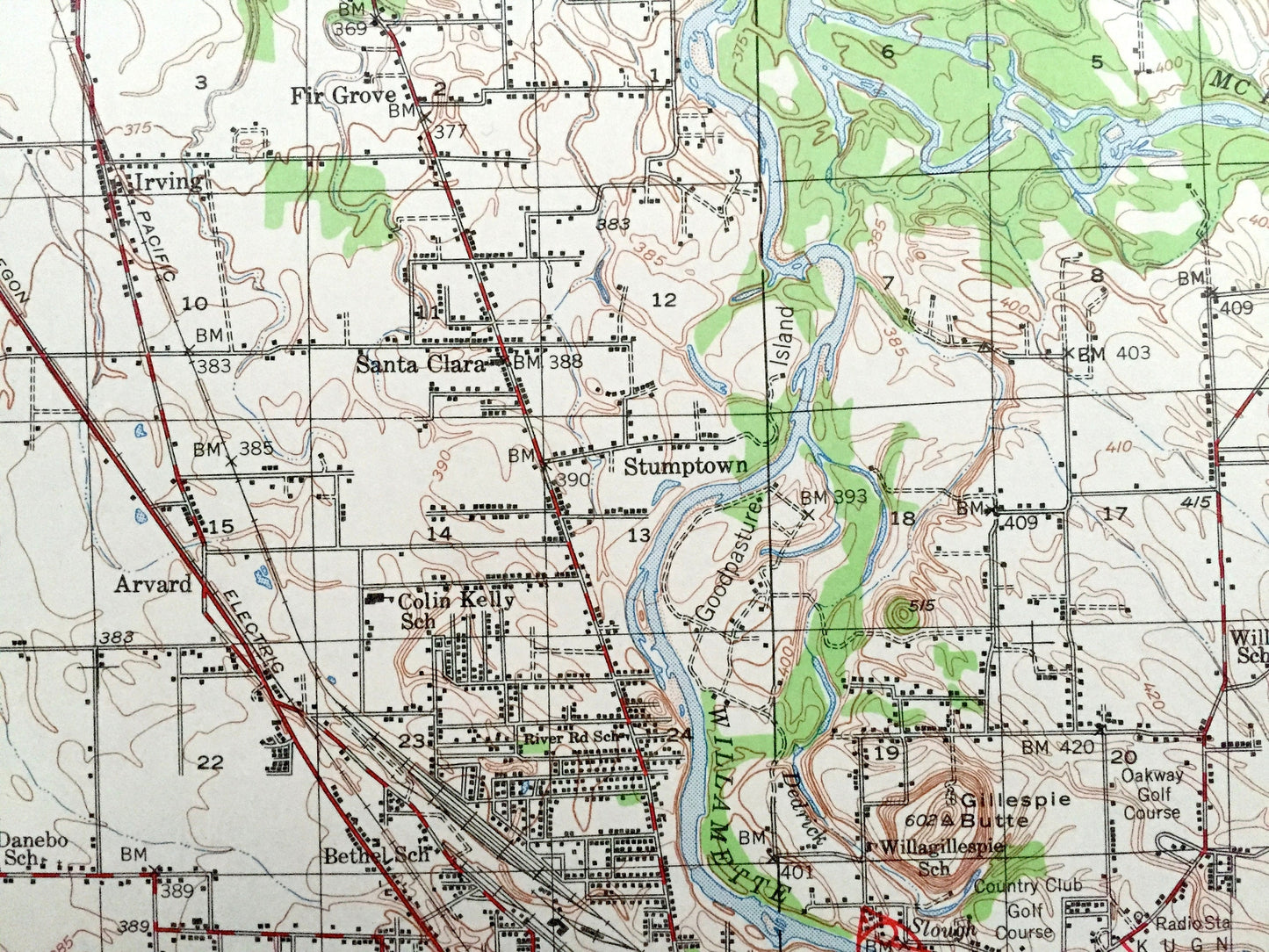 Antique Eugene, Oregon 1946 US Geological Survey Topographic Map – Linn, Lane County, Junction City, Coburg, Meadow View, Springfield, OR