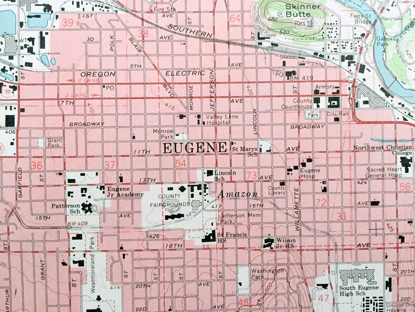 Antique Eugene East, Oregon 1967 US Geological Survey Topographic Map – Lane County, Springfield, Judkins, Glenwood, Springfield Junction OR
