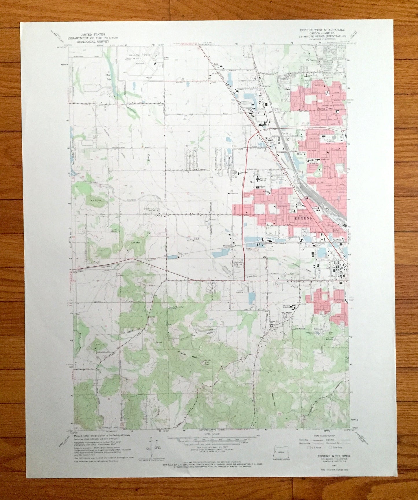 Antique Eugene West, Oregon 1967 US Geological Survey Topographic Map – Lane County, Irving, Santa Clara, Fir Grove, Bethel, Danebo, Finn OR