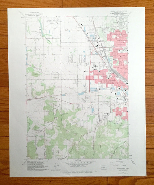 Antique Eugene West, Oregon 1967 US Geological Survey Topographic Map – Lane County, Irving, Santa Clara, Fir Grove, Bethel, Danebo, Finn OR