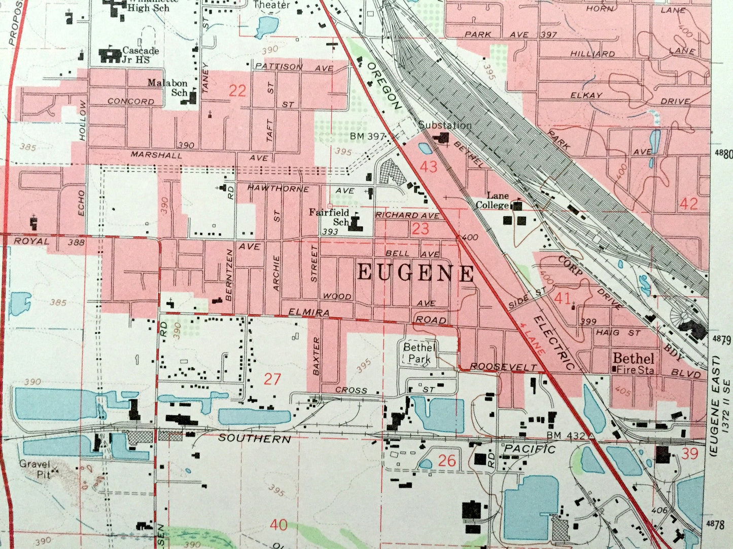 Antique Eugene West, Oregon 1967 US Geological Survey Topographic Map – Lane County, Irving, Santa Clara, Fir Grove, Bethel, Danebo, Finn OR