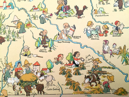 Antique 1935 Iowa State Map from Our Gay Geography by Ruth Taylor – Des Moines, Cedar Rapids, Davenport, Sioux City, Iowa City, Waterloo, IA
