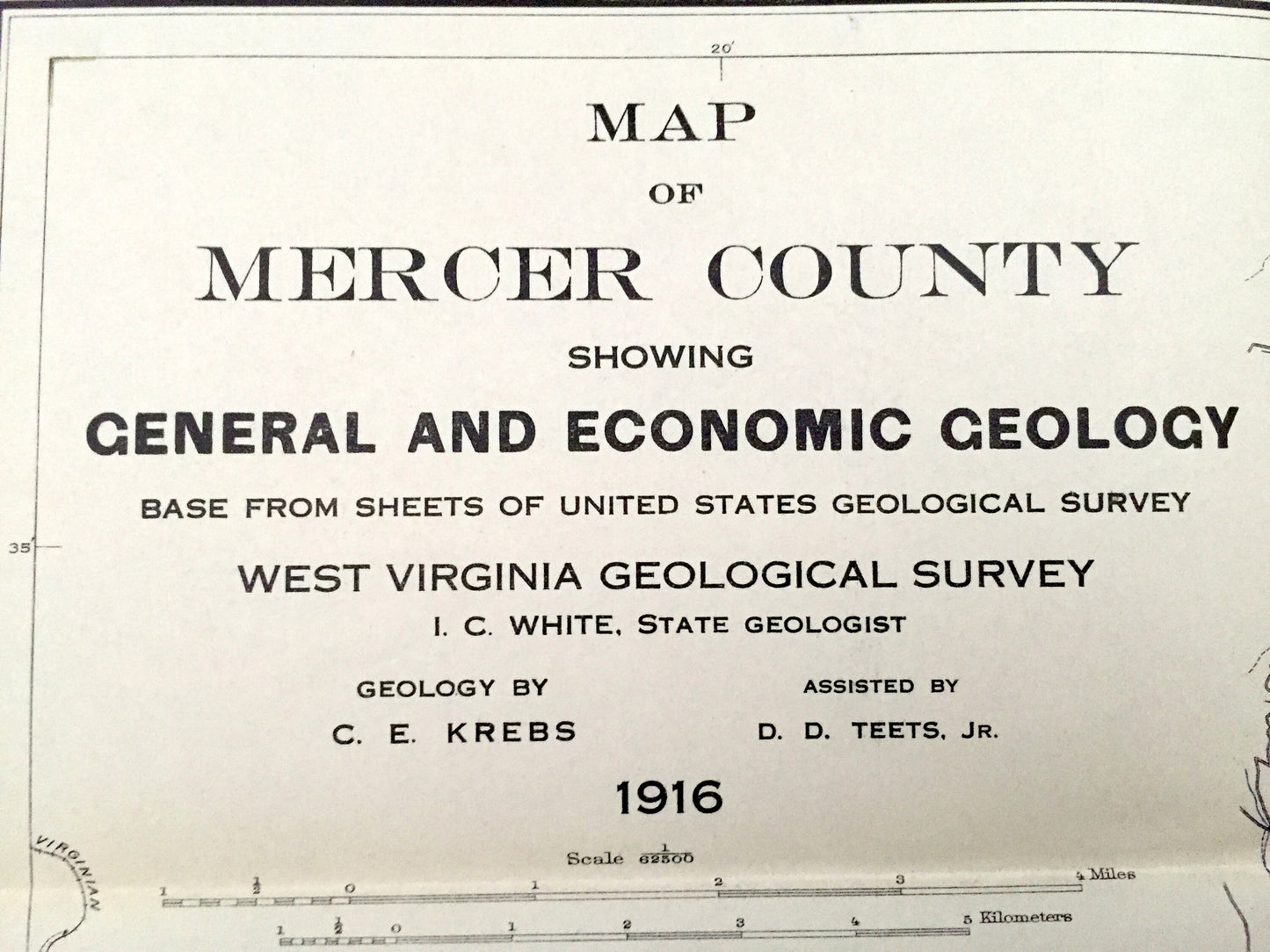 Antique Mercer County, West Virginia 1916 Geological Survey Map – Princeton, Bluefield, Athens, Camp Creek State Forest, Appalachia, WV