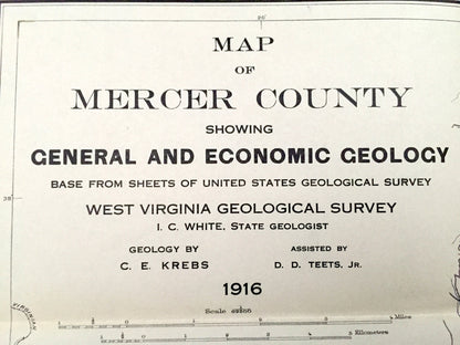 Antique Mercer County, West Virginia 1916 Geological Survey Map – Princeton, Bluefield, Athens, Camp Creek State Forest, Appalachia, WV