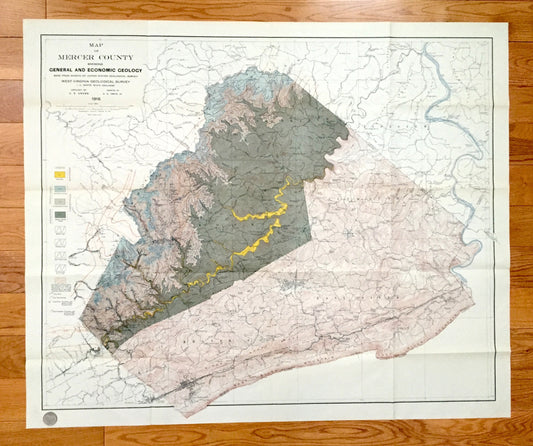Antique Mercer County, West Virginia 1916 Geological Survey Map – Princeton, Bluefield, Athens, Camp Creek State Forest, Appalachia, WV