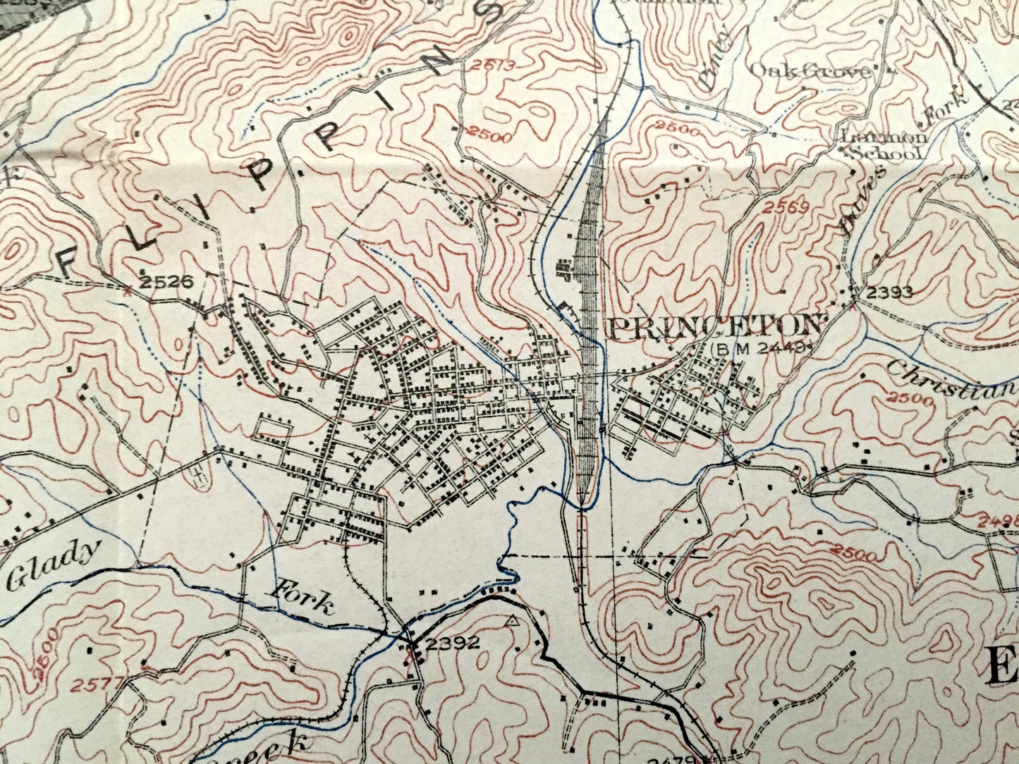 Antique Mercer County, West Virginia 1916 Geological Survey Map – Princeton, Bluefield, Athens, Camp Creek State Forest, Appalachia, WV
