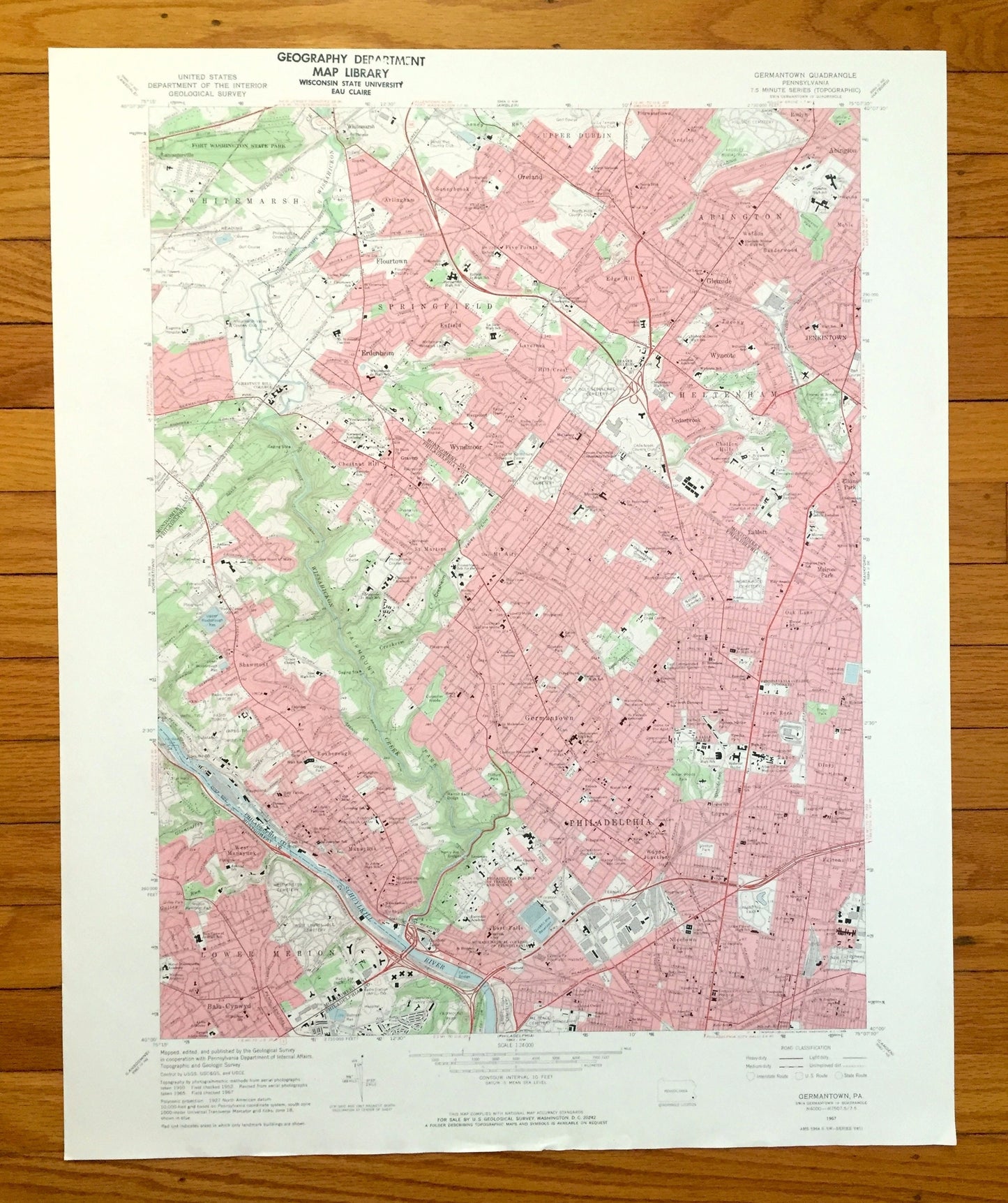 Antique Germantown, Pennsylvania 1967 US Geological Survey Topographic Map – Montgomery, Philadelphia County, Whitemarsh, Lower Merion, PA