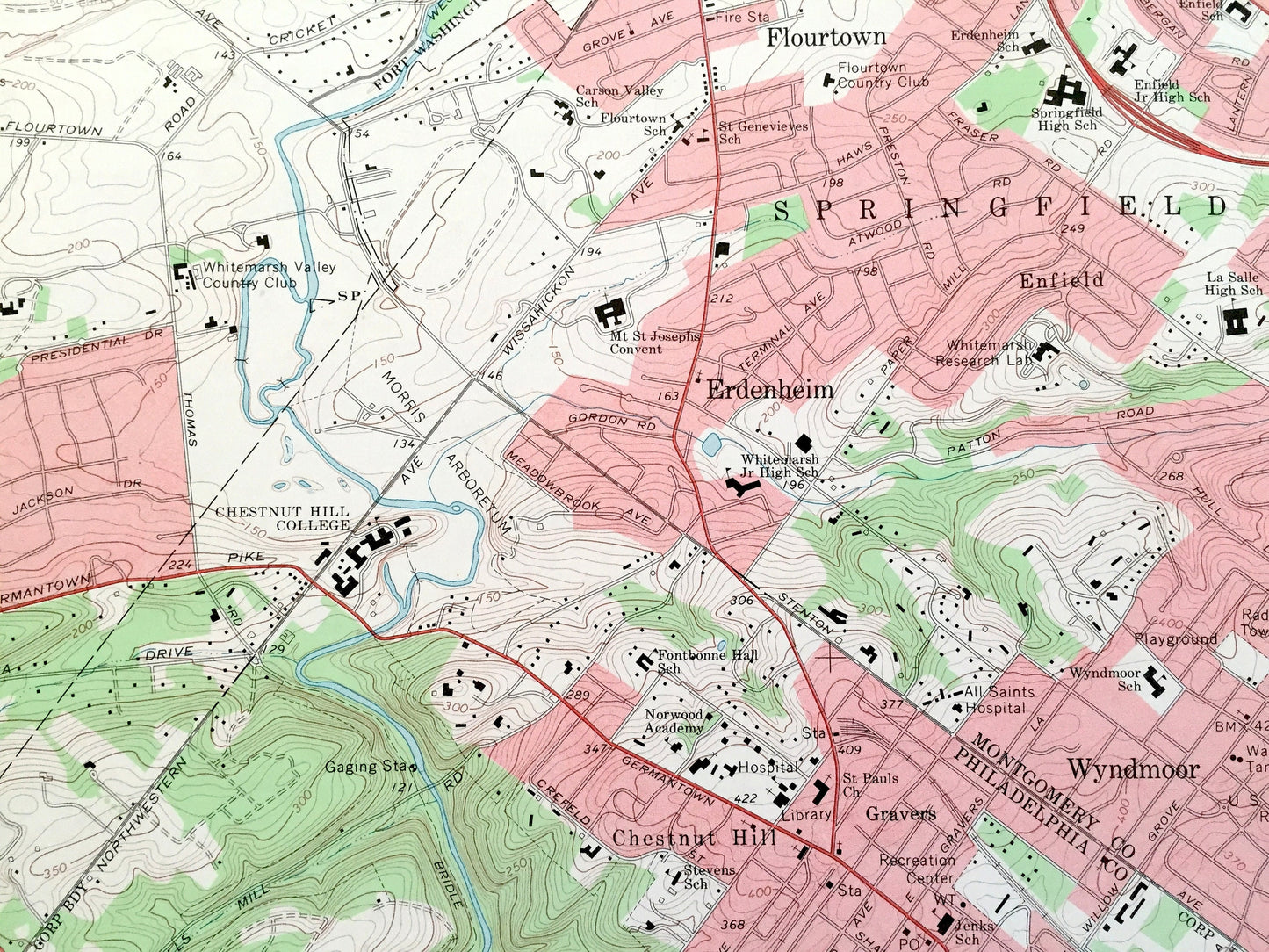 Antique Germantown, Pennsylvania 1967 US Geological Survey Topographic Map – Montgomery, Philadelphia County, Whitemarsh, Lower Merion, PA