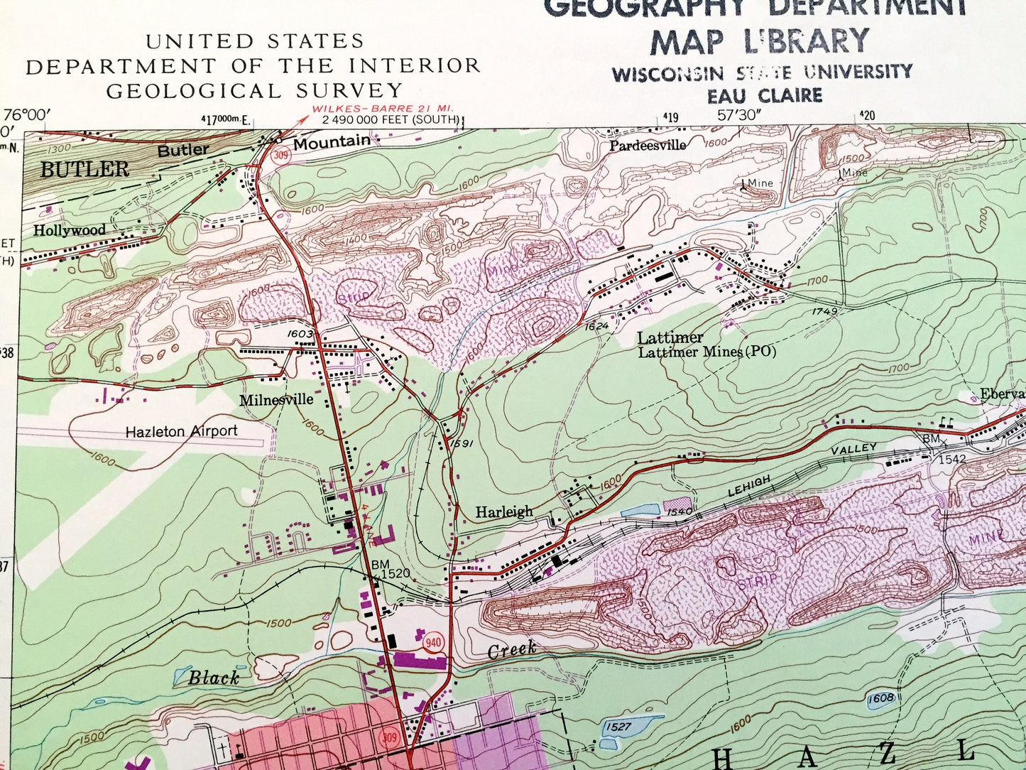 Antique Hazleton, Pennsylvania 1947 US Geological Survey Topographic Map - Luzerne, Carbon, Schuylkill County, Foster, Banks, Packer, PA