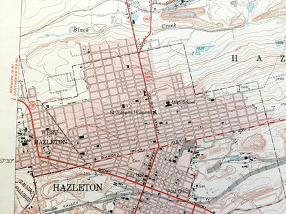 Antique Hazleton, Pennsylvania 1950 US Geological Survey Topographic Map - Luzerne, Carbon, Schuylkill County, Foster, Banks, Packer, PA