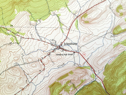 Antique Ickesburg, Pennsylvania 1952 US Geological Survey Topographic Map – Juniata, Perry County, Turbett, Tuscarora, Saville, Tyrone, PA