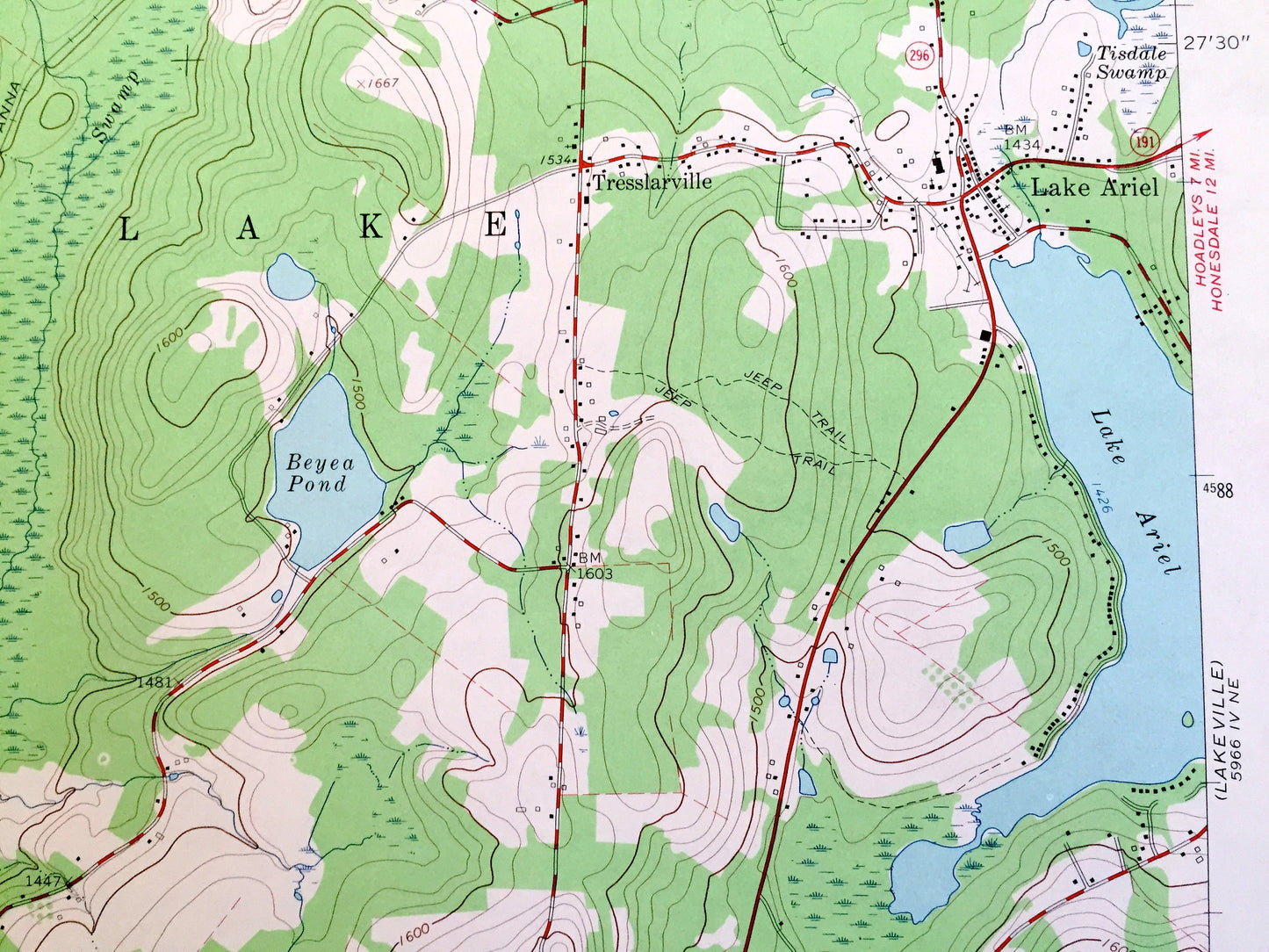 Antique Lake Ariel, Pennsylvania 1966 US Geological Survey Topographic Map - Wayne, Lackawanna County, Jefferson, Madison, Salem, Poconos PA