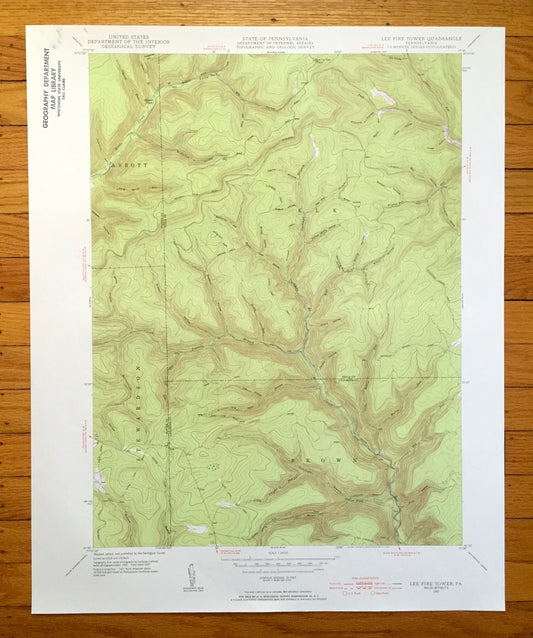 Antique Lee Fire Tower, Pennsylvania 1947 US Geological Survey Topographic Map - Potter, Tioga, Lycoming County, Abbott, Elk, Stewardson, PA