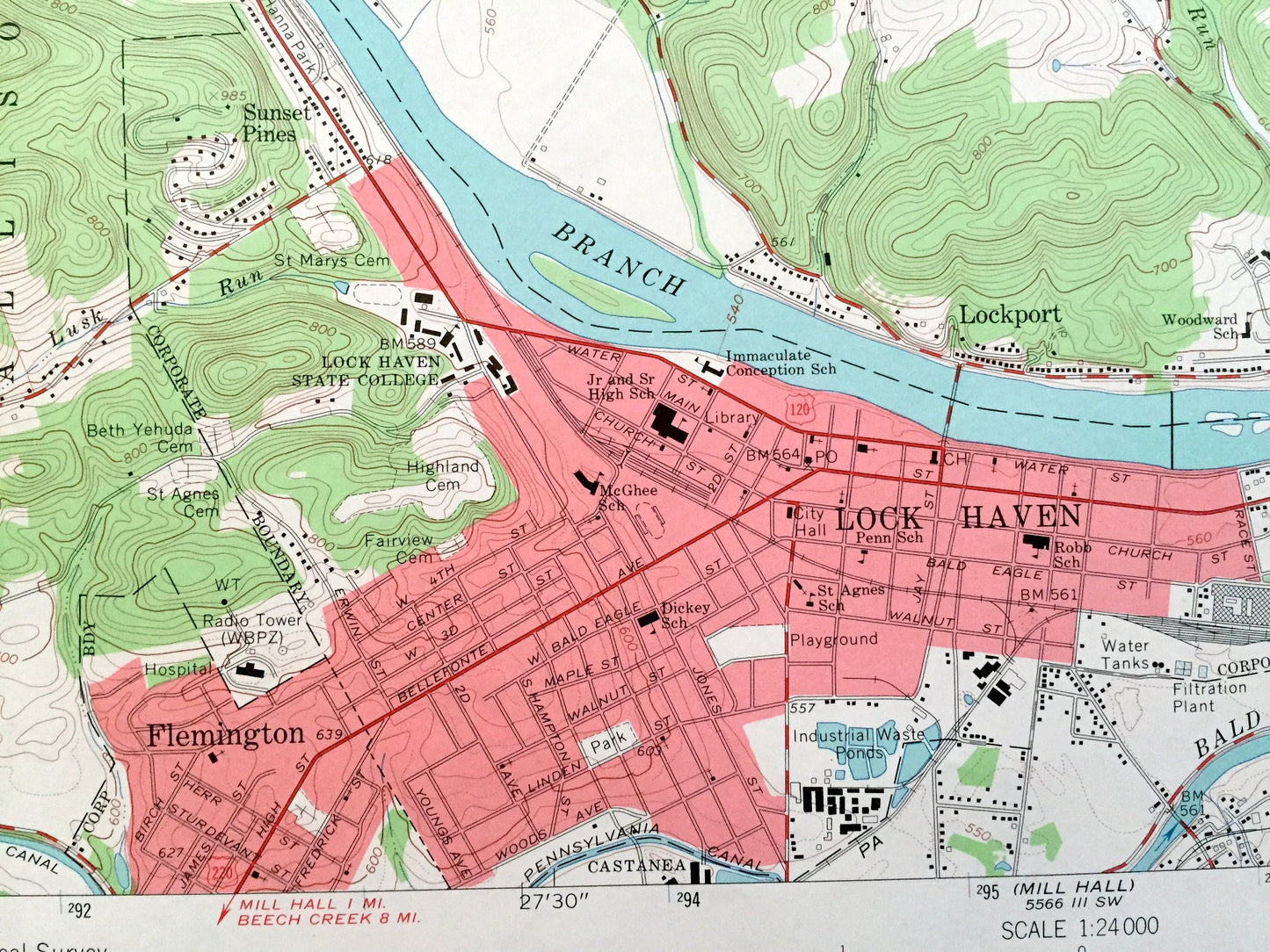 Antique Lock Haven, Pennsylvania 1965 US Geological Survey Topographic Map – Lycoming, Clinton County, Gallagher, Colebrook, Woodward, PA