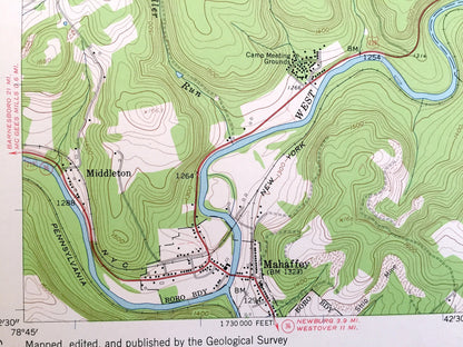 Antique Mahaffey, Pennsylvania 1959 US Geological Survey Topographic Map – Clearfield County, Brady, Bell, Bloom, Greenwood, Ferguson, PA
