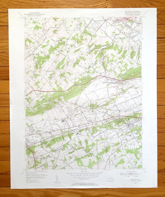 Antique Malvern, Pennsylvania 1955 US Geological Survey Topographic Map – Chester County, Schuylkill, Charlestown, Tredyffrin, Whiteland, PA