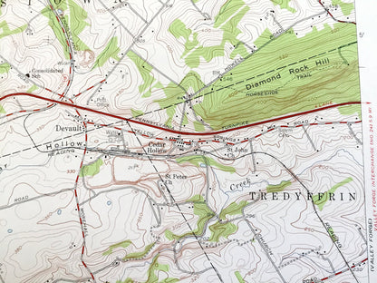 Antique Malvern, Pennsylvania 1955 US Geological Survey Topographic Map – Chester County, Schuylkill, Charlestown, Tredyffrin, Whiteland, PA