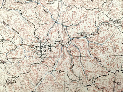 Antique Mercer County, West Virginia 1916 Geological Survey Map – Princeton, Bluefield, Athens, Camp Creek State Forest, Appalachia, WV