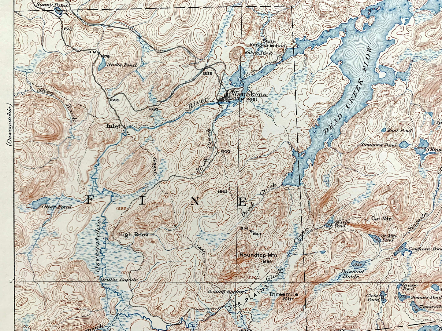 Antique Cranberry Lake, New York 1921 US Geological Survey Topographic Map – Adirondacks, Wanakena, Fine, Webb, Clifton, Newtown Falls, NY