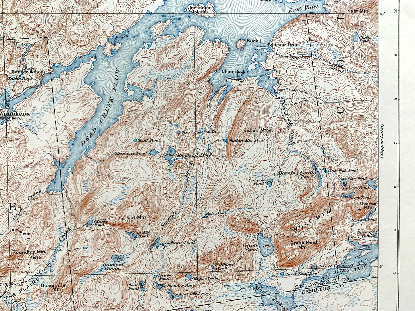 Antique Cranberry Lake, New York 1921 US Geological Survey Topographic Map – Adirondacks, Wanakena, Fine, Webb, Clifton, Newtown Falls, NY