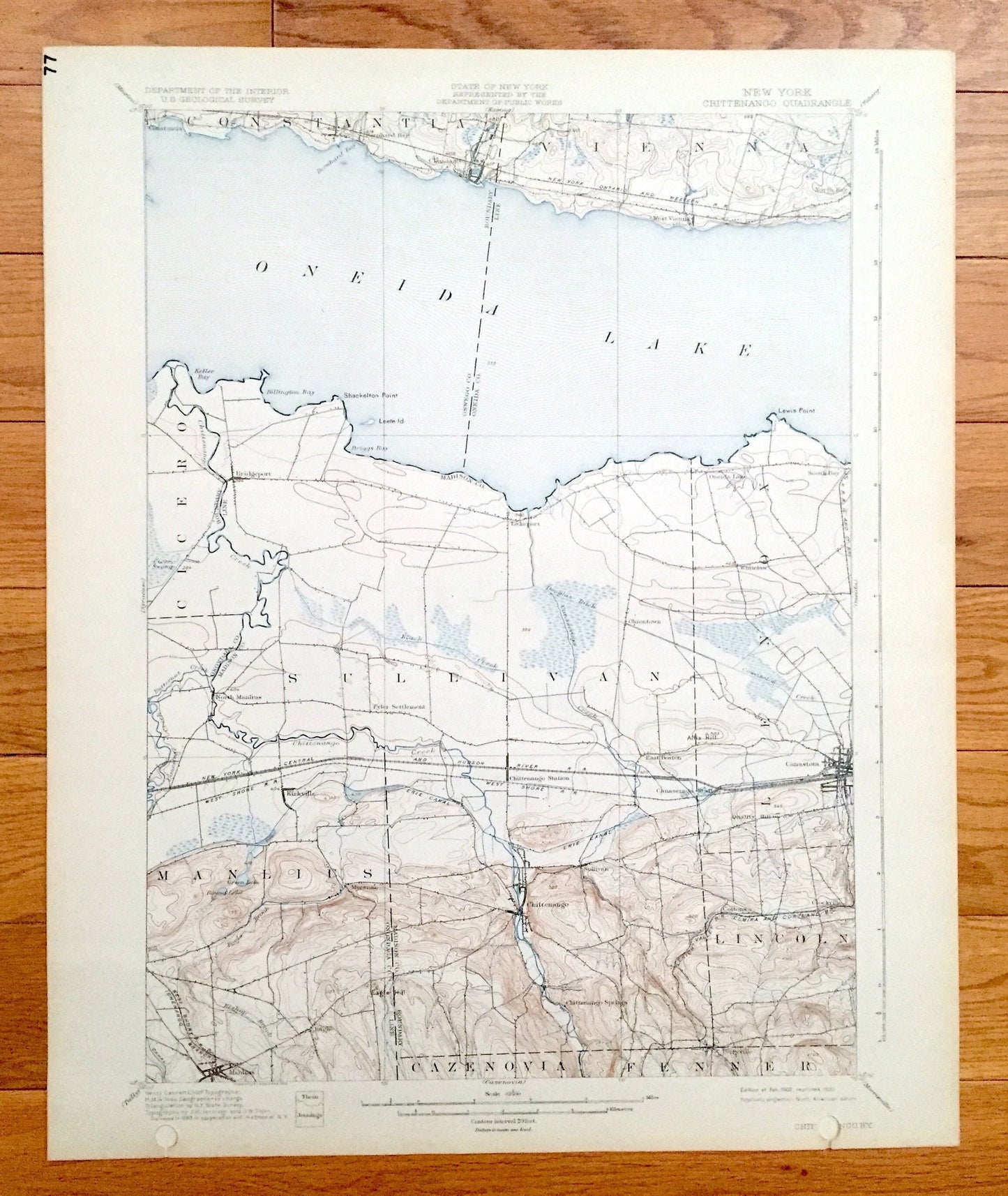 Antique Chittenango, New York 1902 US Geological Survey Topographic Map – Madison, Oswego, Oneida County, Manlius, Constantia, Vienna, NY