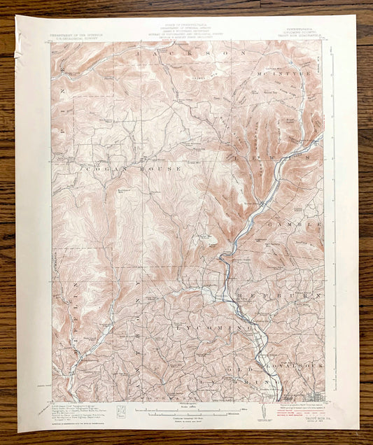 Antique Trout Run, Pennsylvania 1923 US Geological Survey Topographic Map – Lycoming County, Williamsport, Lewis, Mifflin, Loyalsock, PA