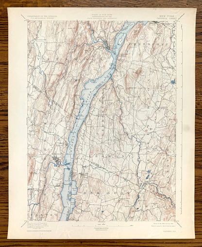 Antique Catskill, New York 1895 US Geological Survey Topographic Map – Saugerties, Hudson, Greenport, Germantown, Livingston, Clermont, NY