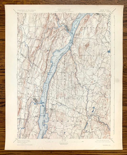 Antique Catskill, New York 1895 US Geological Survey Topographic Map – Saugerties, Hudson, Greenport, Germantown, Livingston, Clermont, NY