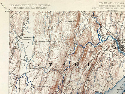 Antique Catskill, New York 1895 US Geological Survey Topographic Map – Saugerties, Hudson, Greenport, Germantown, Livingston, Clermont, NY