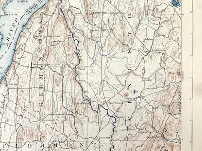Antique Catskill, New York 1895 US Geological Survey Topographic Map – Saugerties, Hudson, Greenport, Germantown, Livingston, Clermont, NY
