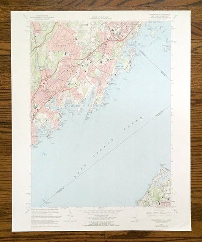 Antique Mamaroneck, New York 1967 US Geological Survey Topographic Map – Westchester, Nassau County, White Plains, Rye, Connecticut NY