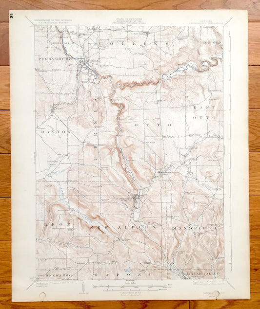 Antique Cattaraugus, New York 1923 US Geological Survey Topographic Map – Erie County, Gowanda, Perrysburg, East Otto, Little Valley, NY