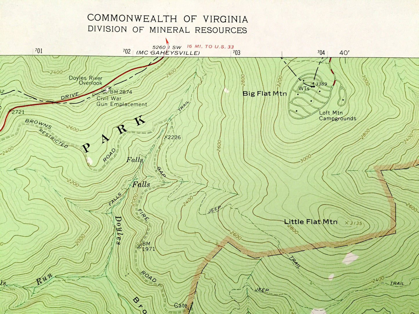 Antique Browns Cove, Virginia 1965 US Geological Survey Topographic Map – Albermarle County Shenandoah National Park Blue Ridge Mountains VA