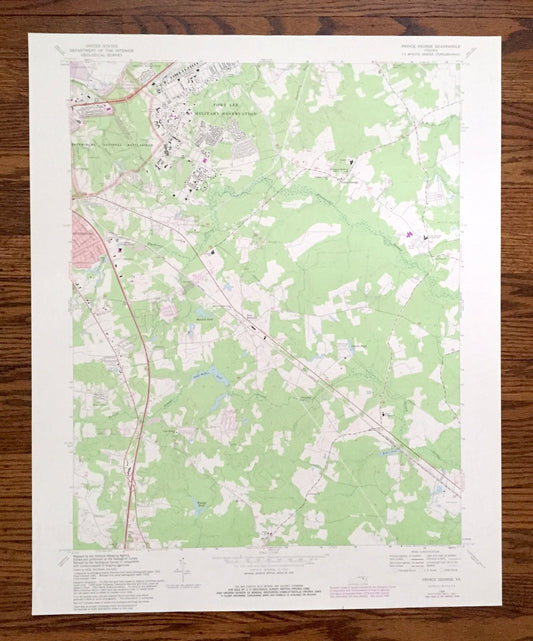 Antique Prince George, Virginia 1969 US Geological Survey Topographic Map – County, Petersburg, Fort Lee Army Base, National Battlefield, VA