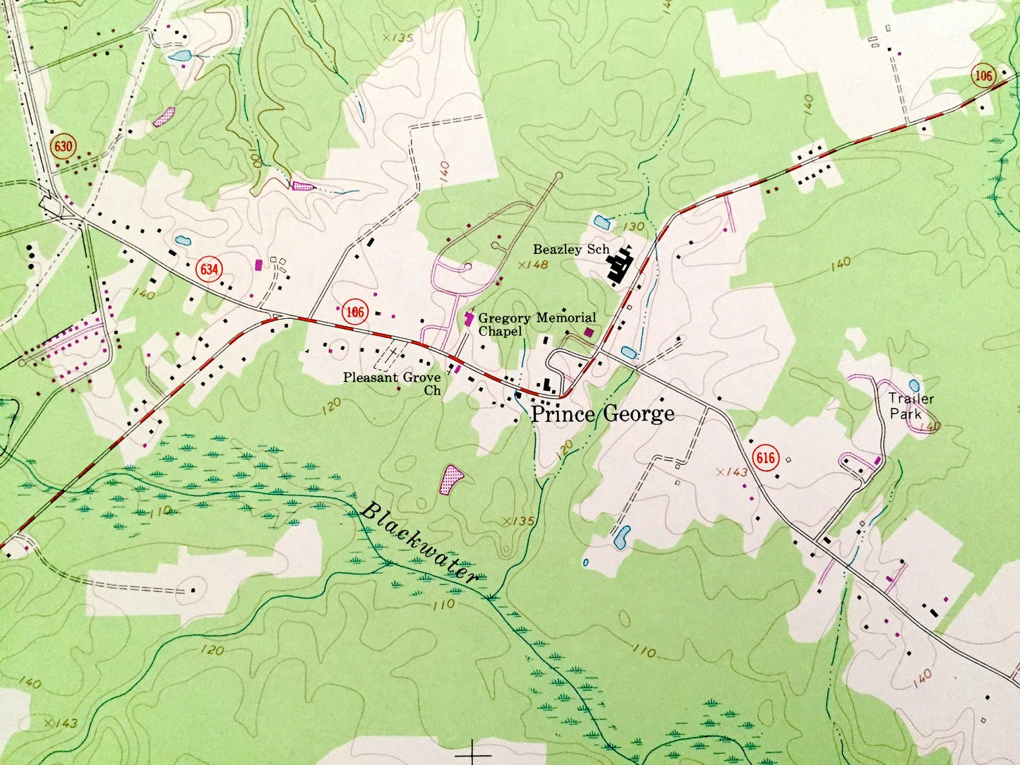 Antique Prince George, Virginia 1969 US Geological Survey Topographic Map – County, Petersburg, Fort Lee Army Base, National Battlefield, VA