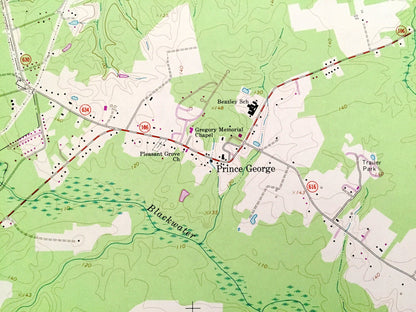 Antique Prince George, Virginia 1969 US Geological Survey Topographic Map – County, Petersburg, Fort Lee Army Base, National Battlefield, VA