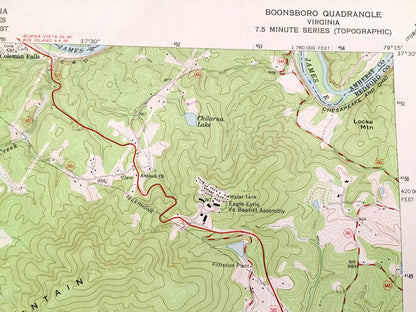 Antique Boonsboro, Virginia 1965 US Geological Survey Topographic Map – Bedford County, Lynchburg, Coleman Falls, Ivy Creek Lake, Golf VA