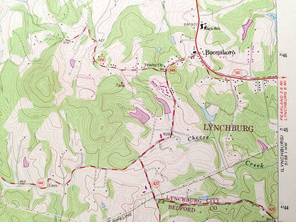 Antique Boonsboro, Virginia 1965 US Geological Survey Topographic Map – Bedford County, Lynchburg, Coleman Falls, Ivy Creek Lake, Golf VA