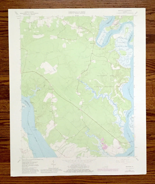 Antique Brandon, Virginia 1965 US Geological Survey Topographic Map – Charles City, James City County, James River, Chickahominy Wildlife VA