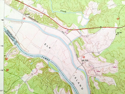 Antique Cartersville, Virginia 1969 US Geological Survey Topographic Map – Goochland, Cumberland County, Elk Island, James River, Fife VA