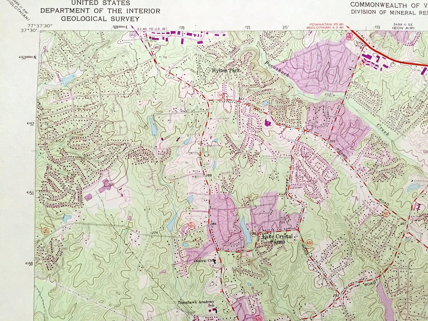 Antique Chesterfield, Virginia 1963 US Geological Survey Topographic Map – Richmond, County, Pocahontas State Forest, Park, Swift Creek VA