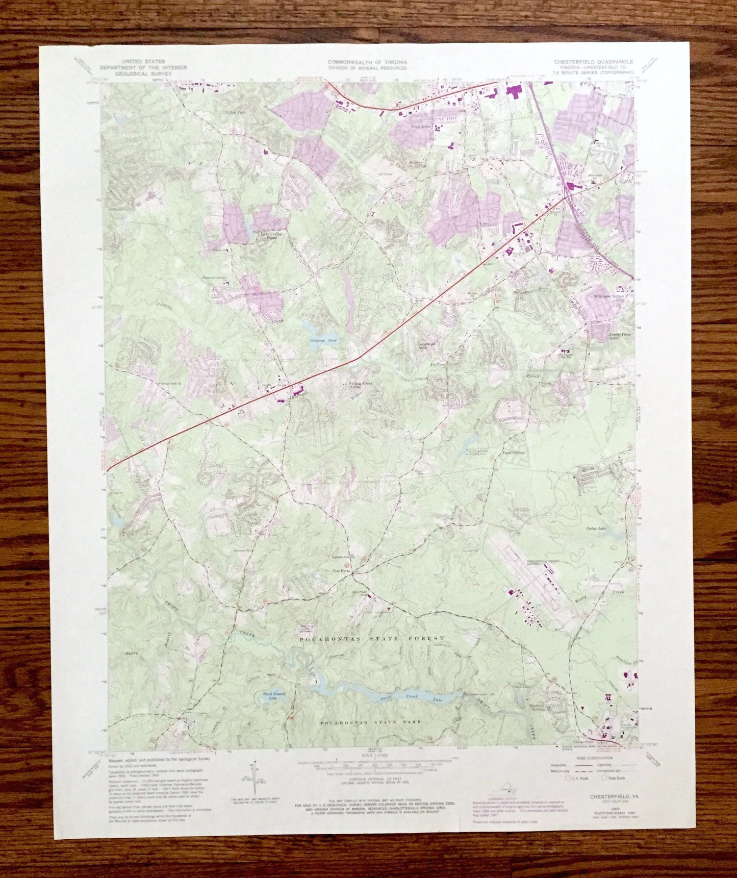 Antique Chesterfield, Virginia 1963 US Geological Survey Topographic Map – Richmond, County, Pocahontas State Forest, Park, Swift Creek VA